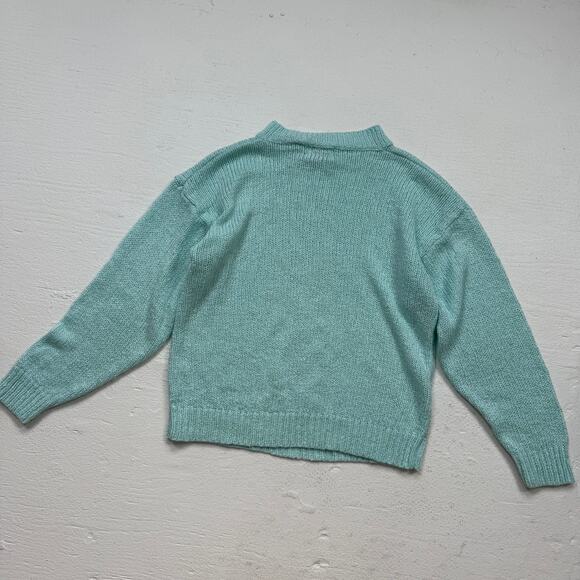 Vintage Sterling Harris Pearl Neck Sweater Medium Turquoise Cable Knit 80s - Picture 5 of 5